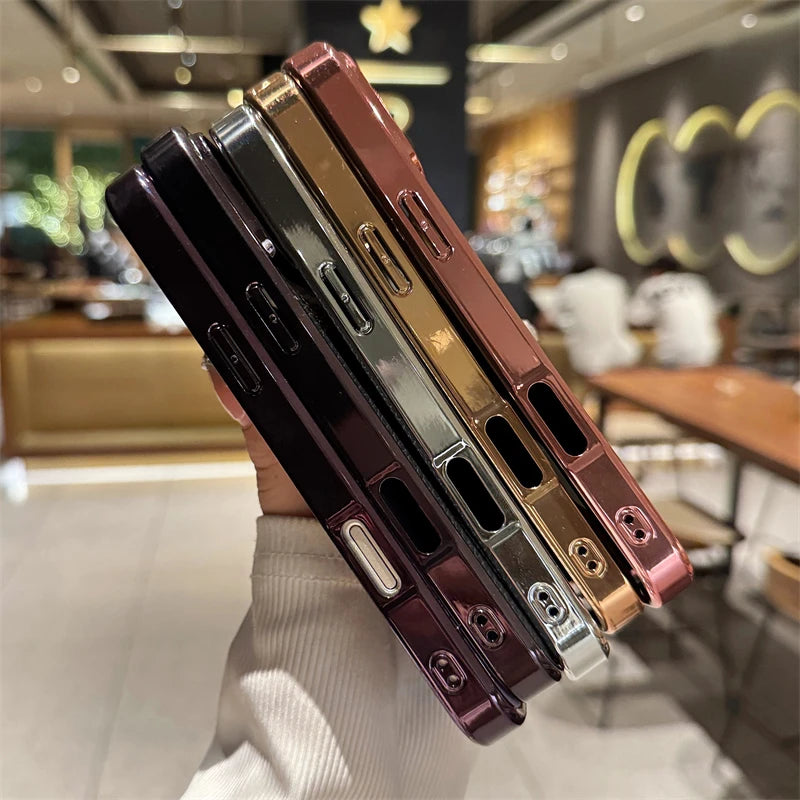 Luxury Plating Bumper Lychee Pattern Leather Texture Phone Case for Iphone 17 Air 16 15 14 plus 13 12 Pro Max 11 Shockpoof Cover