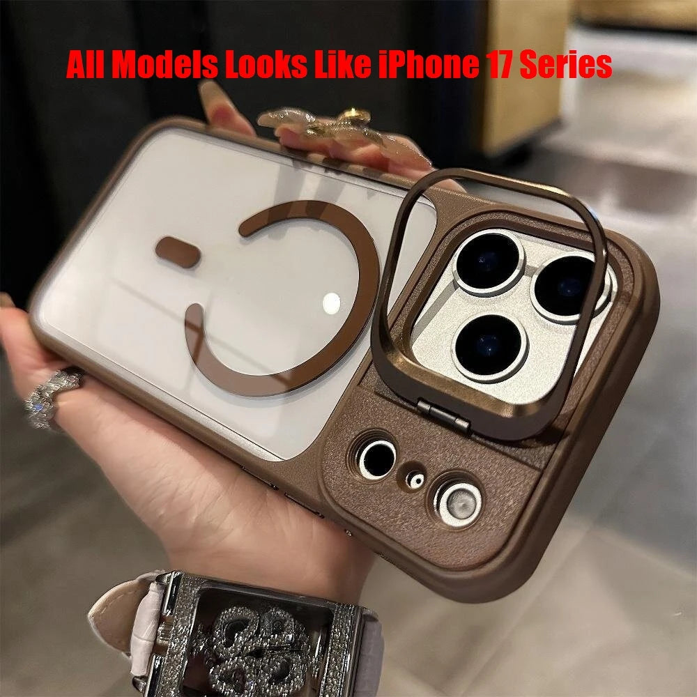 Business Transparent PC Magsafe Case for Iphone 17 Pro Max 17Pro 15 16 Promax Air Camera Bracket Wireless Charging Armor Cover