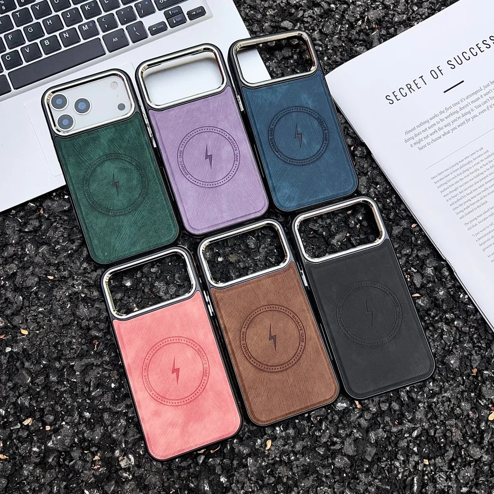 Lightning Charging Leather Magnetic Case for Iphone 17 Air 17 16 15 14 13 Pro Max plus XS XR for Magsafe Matte Retro Cover