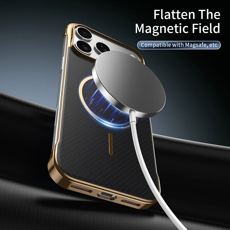 Magsafe Magnetic Wireless Charging Frameless Carbon Fiber Shockproof Phone Case for Iphone 17 Pro Max 17 Air Bumper Back Cover