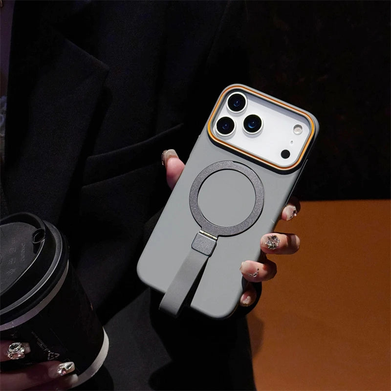 For Magsafe Magnetic Bracket Grip Ring Case for Iphone 17 16 plus 15 14 13 12 Pro Max 17 Air Soft Silicone Wrist Strap Cover