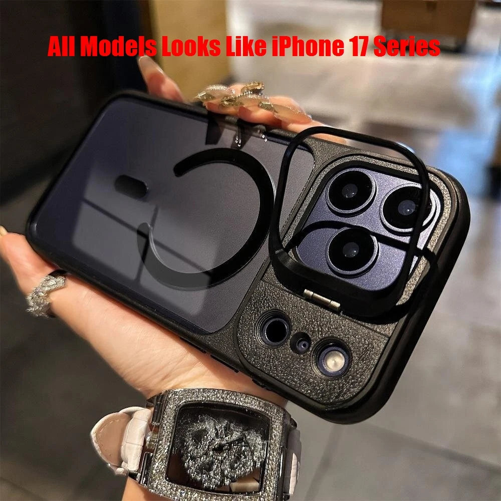 Business Transparent PC Magsafe Case for Iphone 17 Pro Max 17Pro 15 16 Promax Air Camera Bracket Wireless Charging Armor Cover