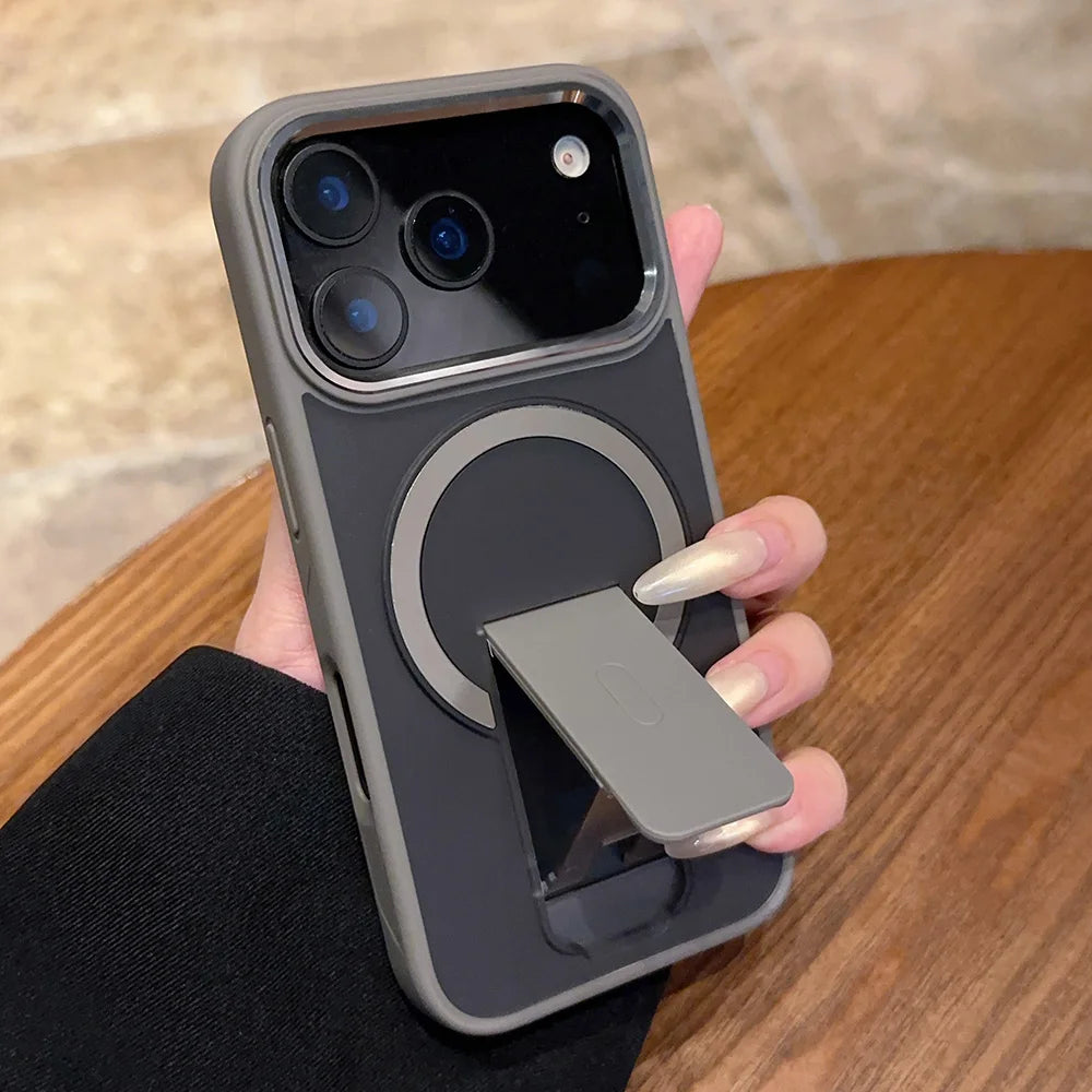 Luxury for Magsafe Phone Case for Iphone 17 Air Pro Max Magnetic Wireless Charge Folding Stand Holder Matte Cover