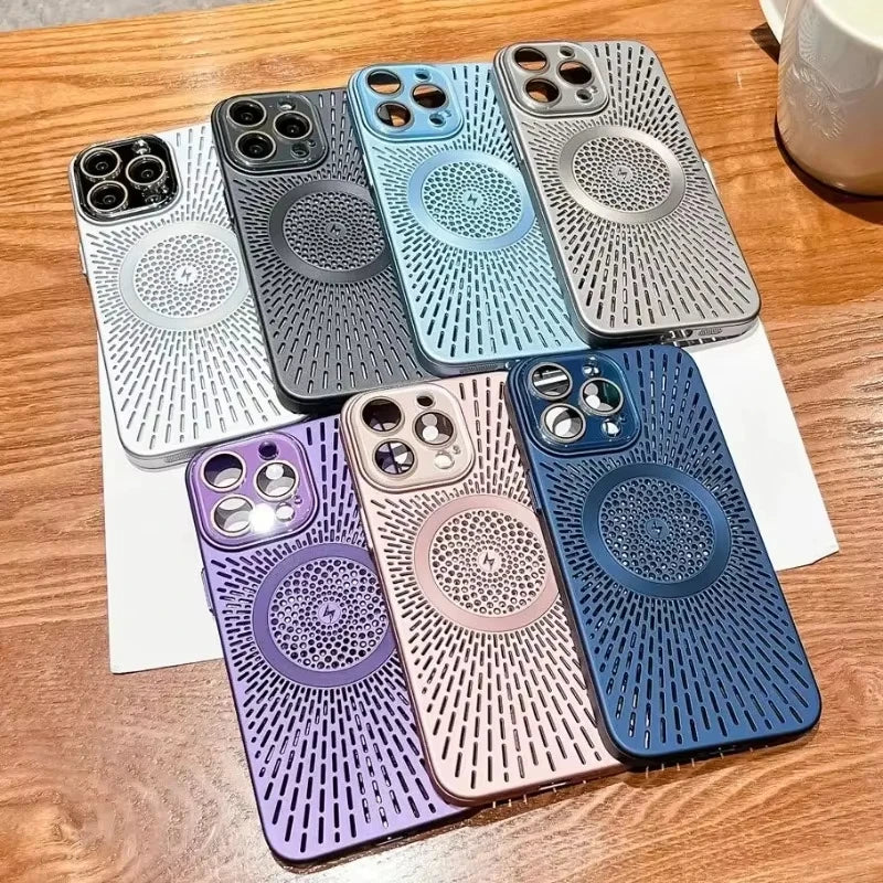 Titanium Heat Dissipation Hollow Cases for Iphone 17 Air 14 12 13 15 16 Pro Max plus Magnetic Lens Protection for Magsafe Cover
