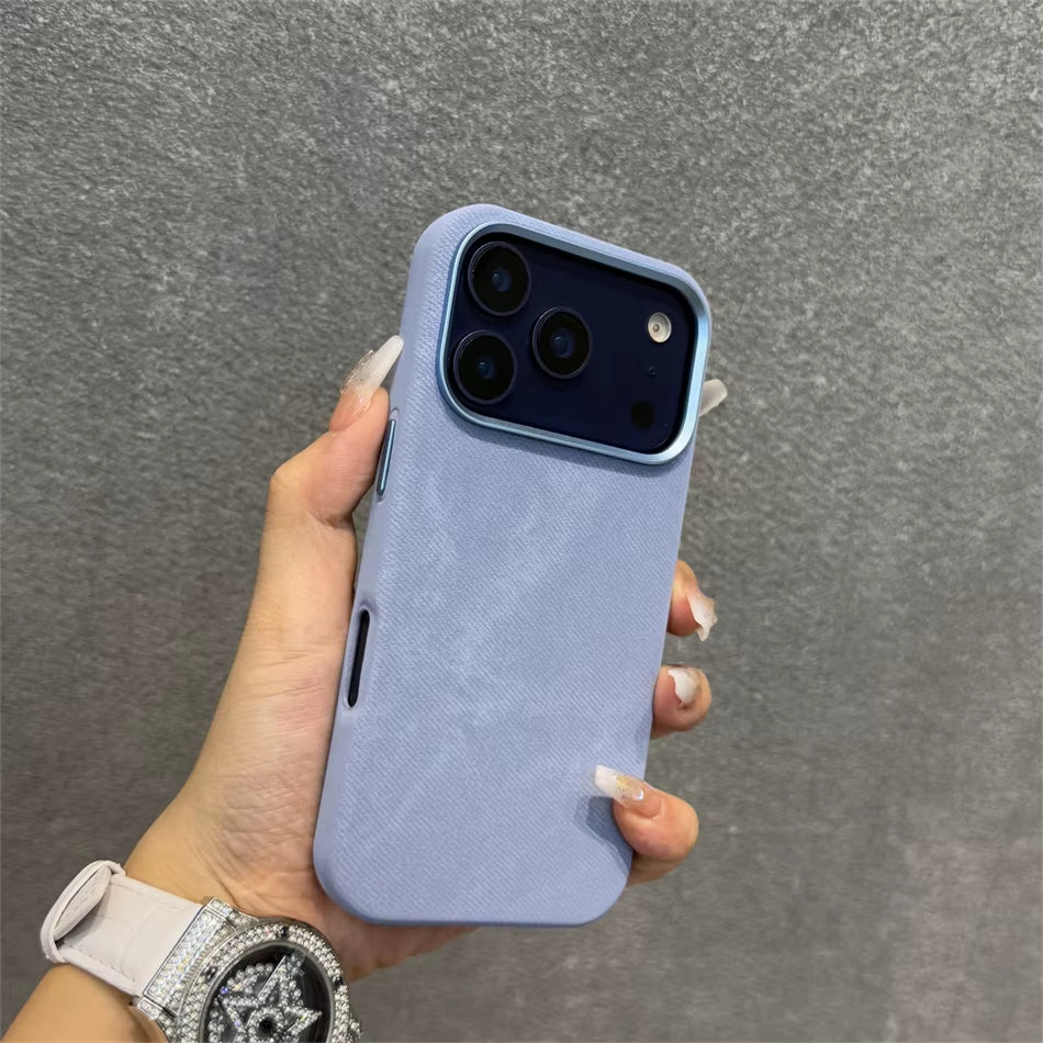 Luxury Alloy Len Frame Fiber Leather Magnetic Case for Iphone 17 16 Pro Max 15 for Magsafe Retro Shockproof Cover Funda