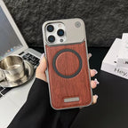 Frameless Metal Magnetic Cover for Iphone 17 Pro Max 16 15 14 plus 13 12 Magsafe Case Wood Grain Leather Thin Hard Shell Bumper