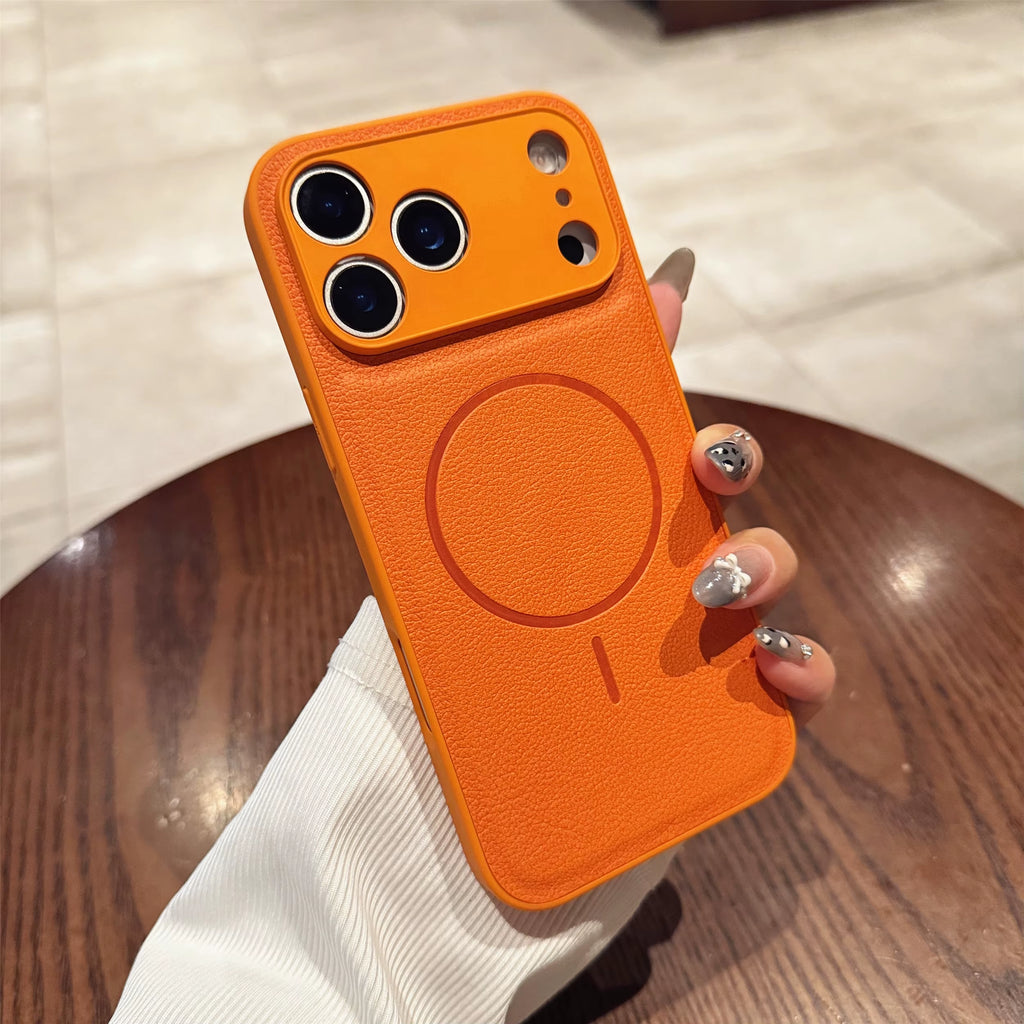 Luxury Leather for Magsafe Magnetic Case for Iphone 17 Air 16 15 14 13 12 11 Pro Max plus Wireless Charging Lens Protector Cover