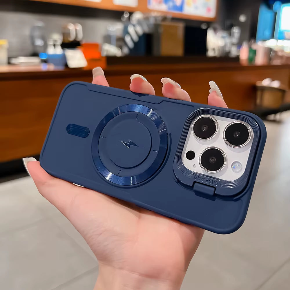Luxury Flip up Lens Holder Magnetic Case for Iphone 17 Air 16 Pro Max 14 15 13 12 11 Pro plus Magsafe Charge Soft Silicone Cover