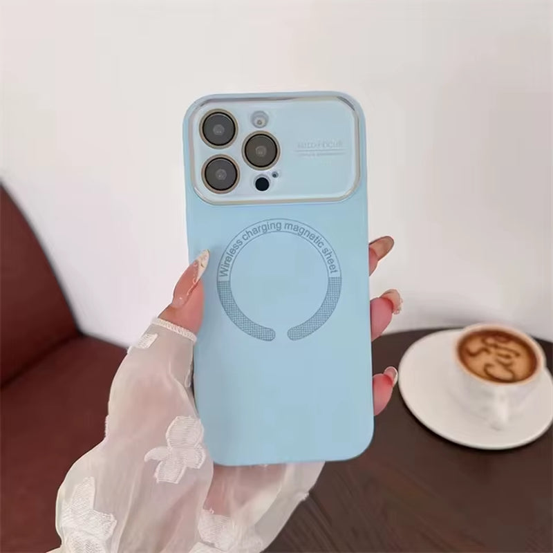 Large Window Glass Lens Protection for Magsafe Case for Iphone 17 16 14 13 15 Pro Max Magnetic Candy Shockproof Silicone Cover