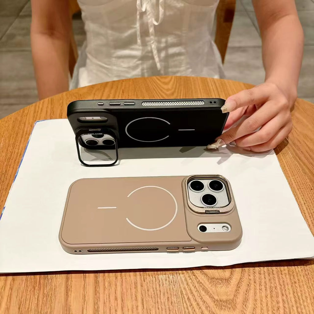 Luxury Silicone Heat Dissipation Shockproof Cover for Iphone 17 Air 17 16 15 14 13 12 Pro Max Lens Holder Magnetic Phone Case