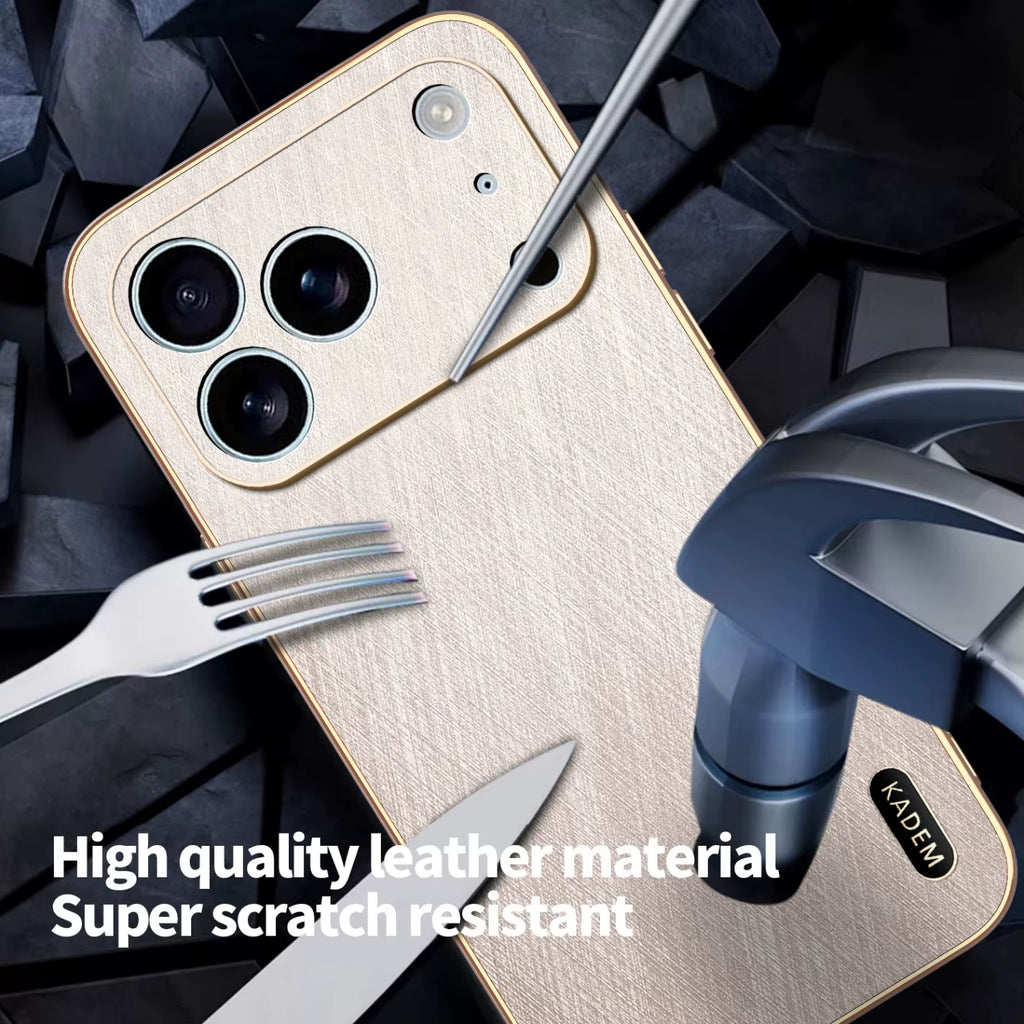 Plating Gold Silk Skin Case for Iphone 17 16E Full Protection Shell Leather Shockproof Cover