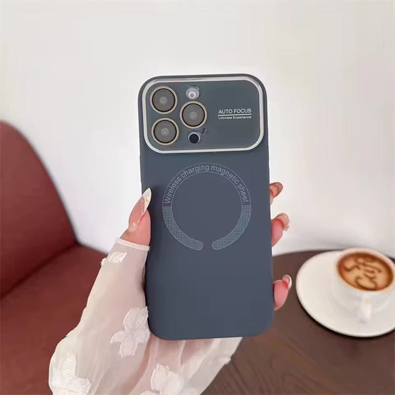 Large Window Glass Lens Protection for Magsafe Case for Iphone 17 16 14 13 15 Pro Max Magnetic Candy Shockproof Silicone Cover