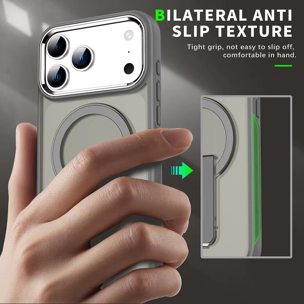 Luxury for Magsafe Phone Case for Iphone 17 Pro Max Air Magnetic Wireless Charge Folding Stand Holder Matte Cover Cases