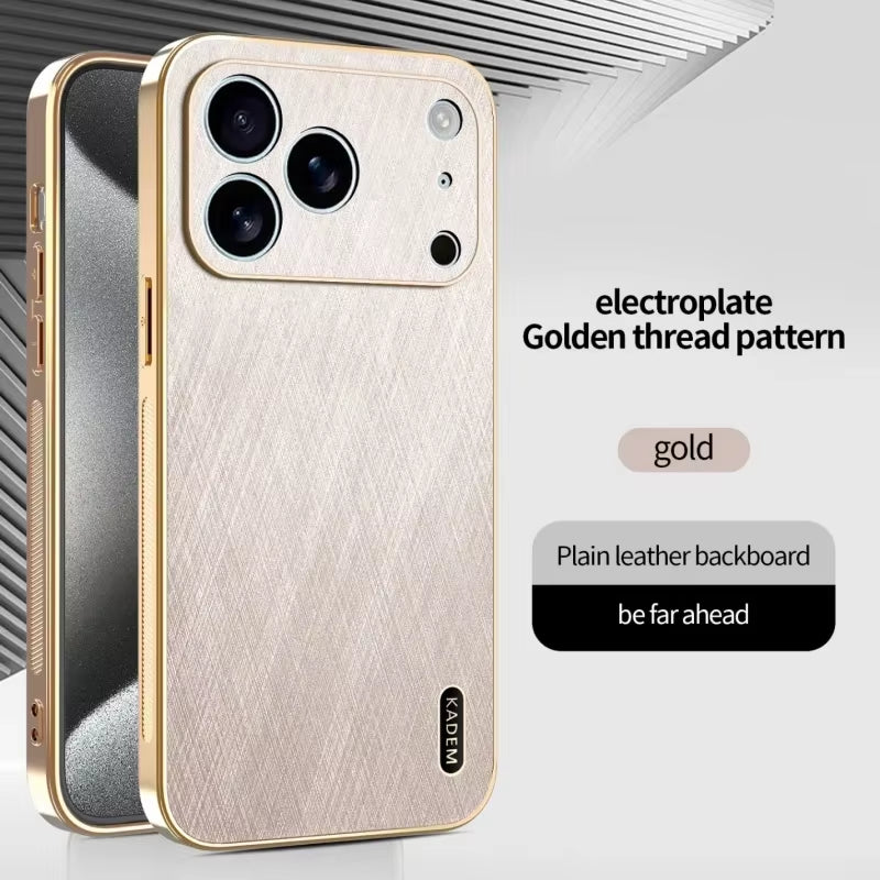 Plating Gold Silk Skin Case for Iphone 17 16E Full Protection Shell Leather Shockproof Cover