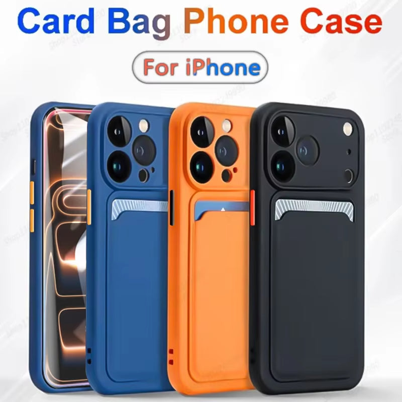 Liquid Silicone Card Slot Cases for Iphone 17 Pro Max Air 13 12 Mini Funda for Iphone 16 Pro Max 14 15 plus 16E Soft Phone Cover
