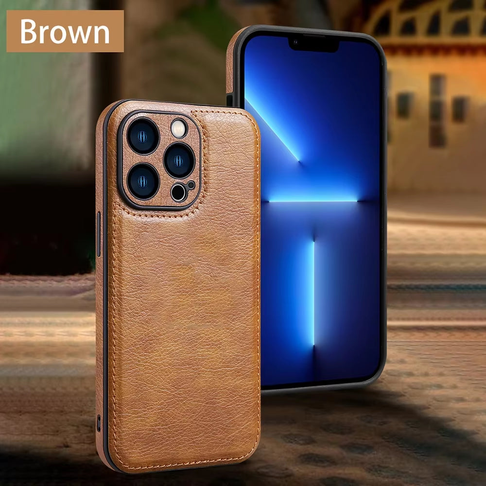 Ultra Thin Leather Case for Iphone 17 Pro Max 16 16E 15 14 13 12 11 XR 17Pro Lens Protection Iphone17 Phone Cover Coque