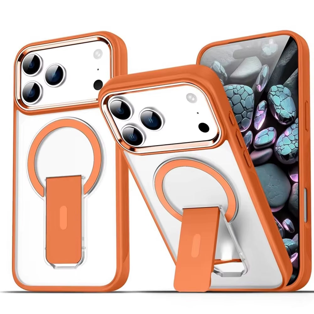 Luxury for Magsafe Phone Case for Iphone 17 Pro Max Air Magnetic Wireless Charge Folding Stand Holder Matte Cover Cases