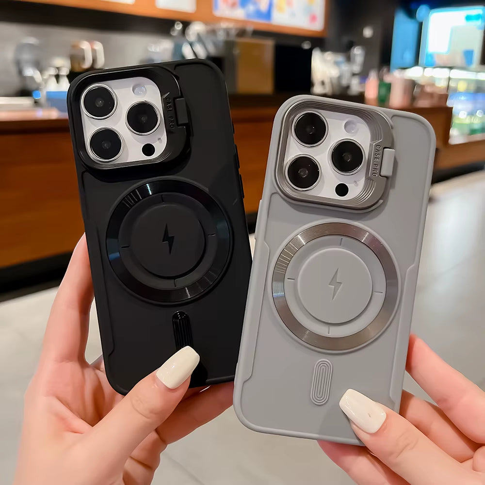 Luxury Flip up Lens Holder Magnetic Case for Iphone 17 Air 16 Pro Max 14 15 13 12 11 Pro plus Magsafe Charge Soft Silicone Cover