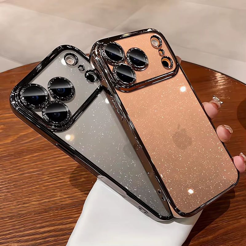 Ultra Thin Slim Transparent Glitter PC Case for Iphone 17 16 15 14 13 12 11 Pro Max plus 17 Air Clear Camera Protector New Cover