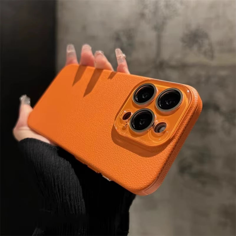 Business PU Leather Glass Camera Protection Case for Iphone 17 Pro Max Air Shockproof Cover for Iphone 13 12 11 14 15 16 Pro Max