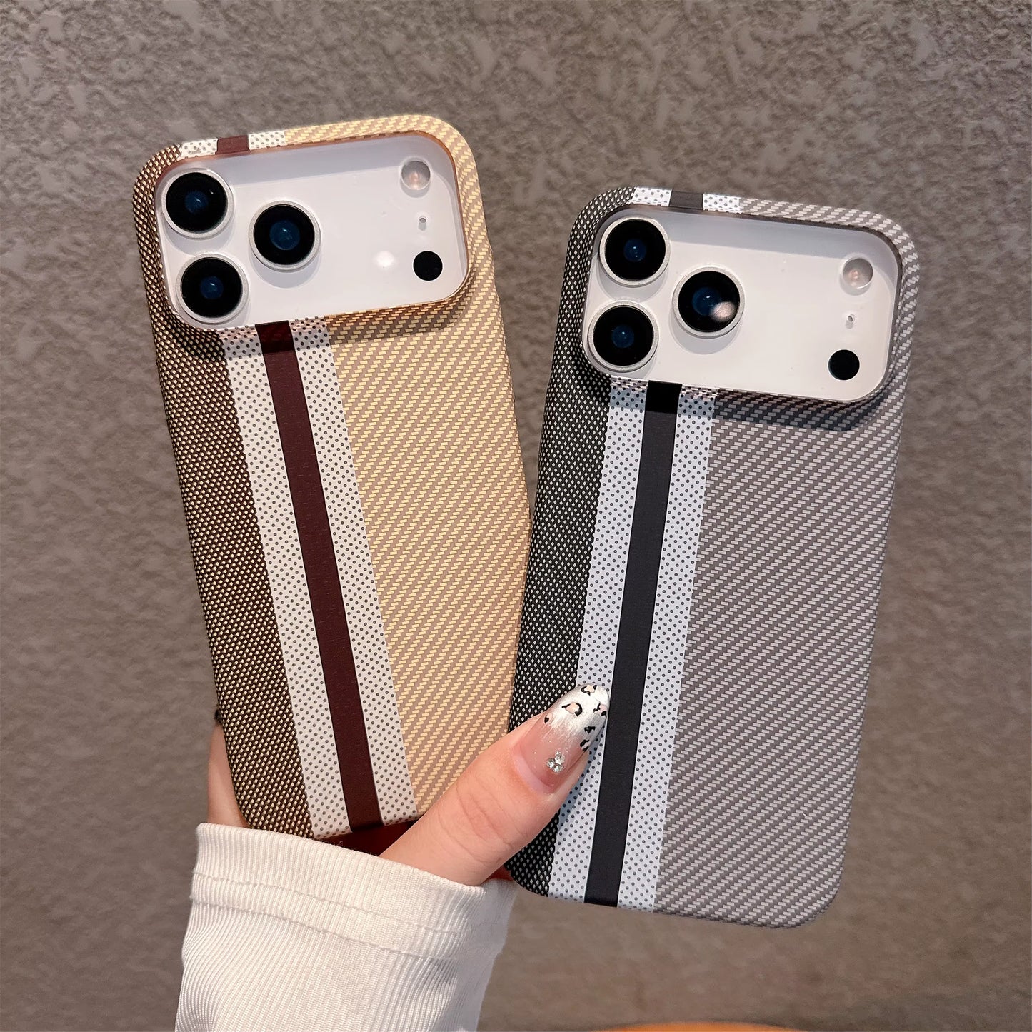 Large Kong Kevlar Carbon Fiber Stripe Texture Hard PC Case for Iphone 17 Air 16 15 14 plus 13 12 Promax 11 Shockproof Back Cover