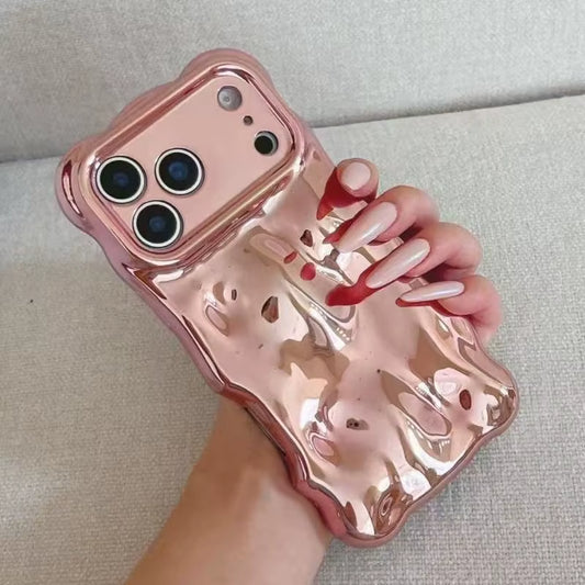 Luxury Plating Wrinkle Wavy Curly Edge Phone Case for Iphone 17 16 15 12 13 14 Pro Max 3D Unevenness Camera Protection Cover