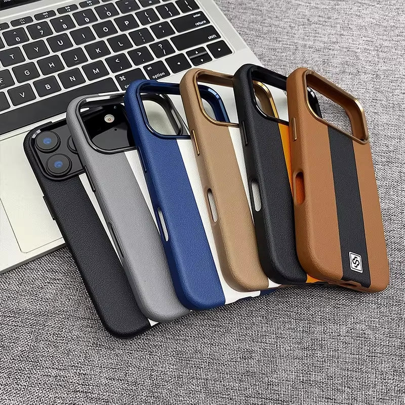 HOCE Splicing Leather Magnetic Case for Iphone 17 Air 16 15 14 13 Pro Max for Magsafe Wireless Charging Shockproof Hard Cover
