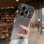 Luxury Large Window for Magsafe Case for Iphone 17 16 15 14 Pro Max Plating Magnectic Wireless Charging Glass Lens Protect Cover