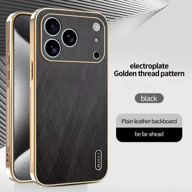 Plating Gold Silk Skin Case for Iphone 17 16E Full Protection Shell Leather Shockproof Cover