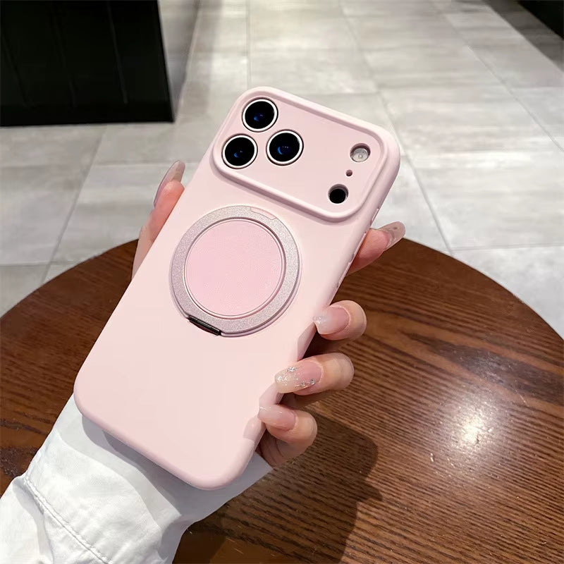 Luxury Liquid Silicone Solid Color Bracket Magnetic Phone Case for Iphone 17 Air 16 15 14 plus 13 12 Pro Max Shockproof Cover