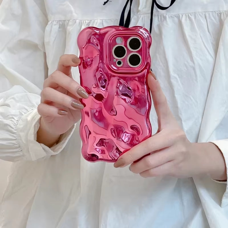 Luxury Plating Wrinkle Wavy Curly Edge Phone Case for Iphone 17 16 15 12 13 14 Pro Max 3D Unevenness Camera Protection Cover