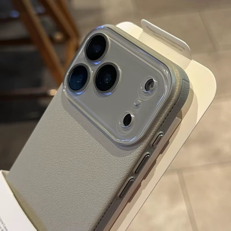 Luxury Leather Texture Silicone Case for Iphone 17 Air 16 15 14 plus 13 12 Pro Max Glass Camera Lens Protection Shockproof Cover