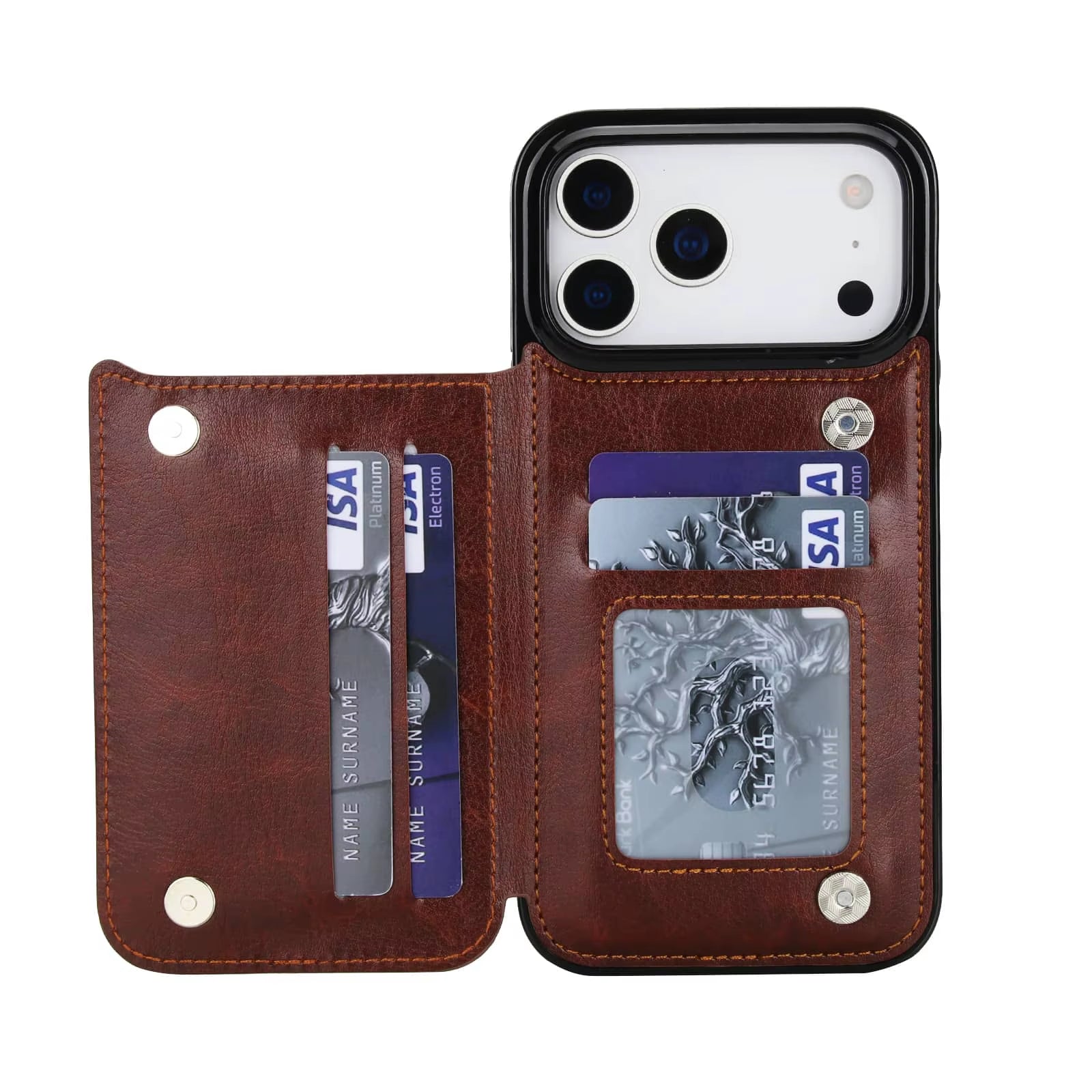 For Iphone 17 Pro Max Air Wallet Case with Card Holder,Pu Faux Leather Kickstand Card Slots Case, Double Magnetic Clasp Cover
