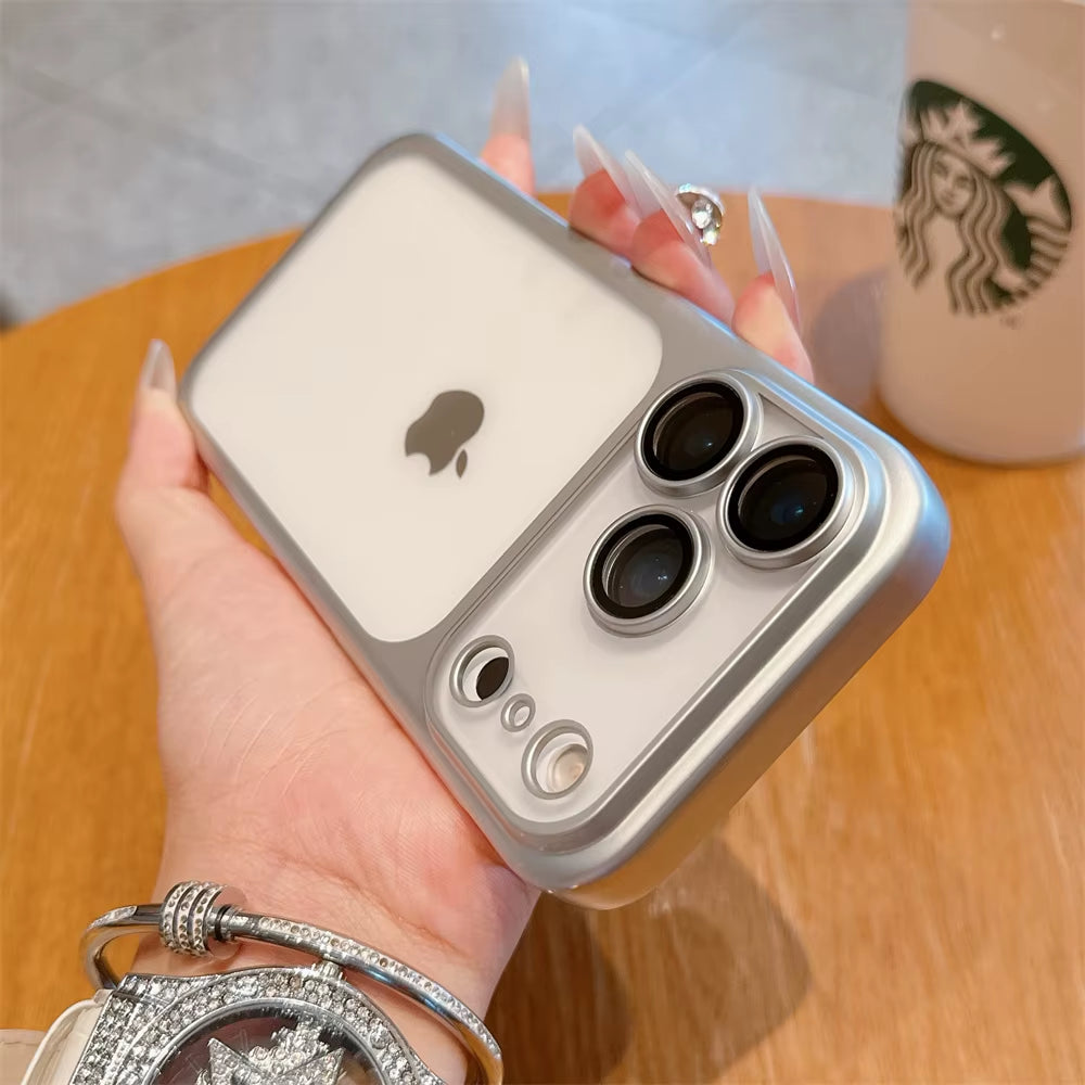 Luxury Frosted Transparent Matte Phone Case for Iphone 17 Pro Max Full Lens Protection Metallic Color Frame Armor Back Cover