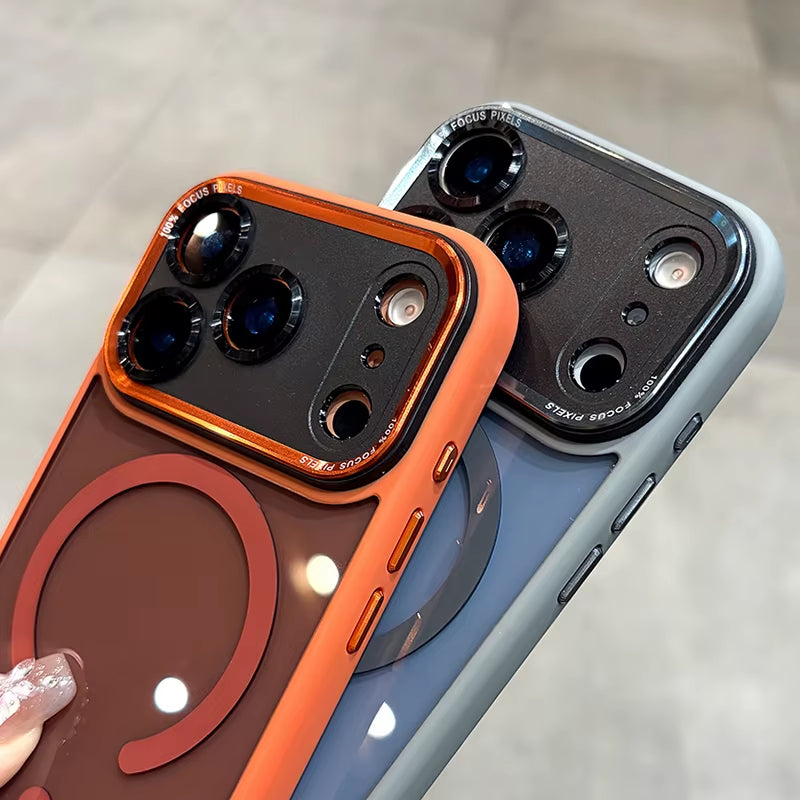Luxury Magnetic Metal Lens Bumper Protection Case for Iphone 17 Air 16 15 14 13 12 11 Pro Max plus Magsafe Acrylic Clear Cover