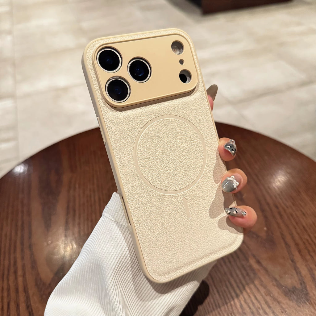 Luxury Leather for Magsafe Magnetic Case for Iphone 17 Air 16 15 14 13 12 11 Pro Max plus Wireless Charging Lens Protector Cover