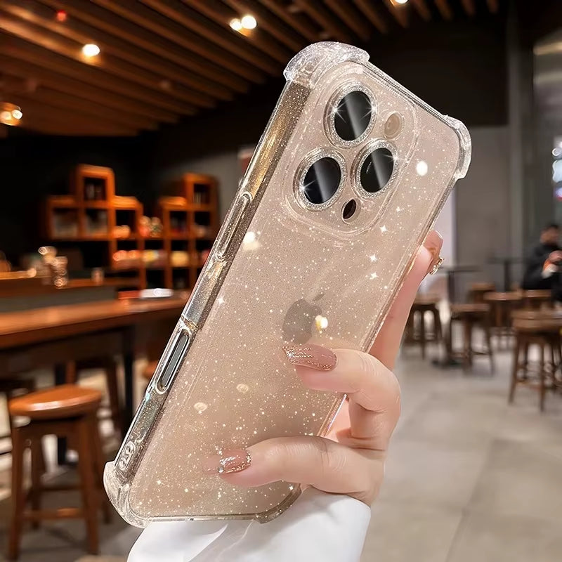 Luxury Glitter Transparent Silicone Case for Iphone 13 12 11 14 15 16 17 Pro Max Air 16 plus Plating Airbag Shockproof TPU Cover