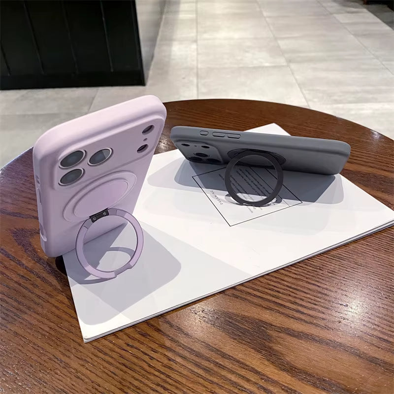 Luxury Liquid Silicone Solid Color Bracket Magnetic Phone Case for Iphone 17 Air 16 15 14 plus 13 12 Pro Max Shockproof Cover