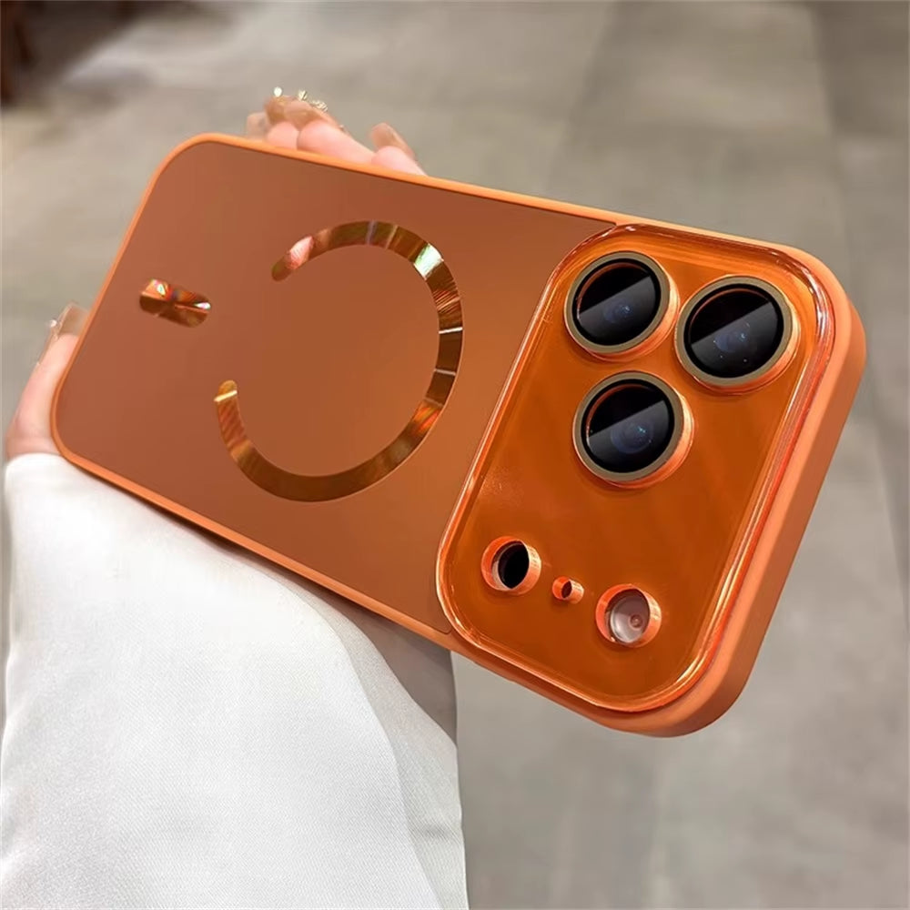 Laser Large Window Camera Matte Glass Protect for Magsafe Case for Iphone 17 16 15 14  Pro Max Magnetic Wireless Charge Cover