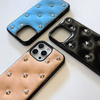 Simple Leather Full Screen Stereoscopic Silver Stars Shockproof Protective Phone Cover Case for Iphone 17
