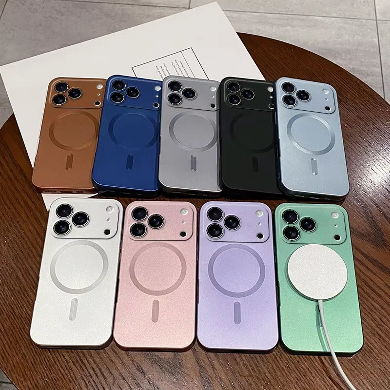 Luxury Matte Magnetic Phone Case for Iphone 17 13 12 11 16 Pro Max 15 14 plus 16E 17 Air for Magsafe Charge Lens Protector Cover