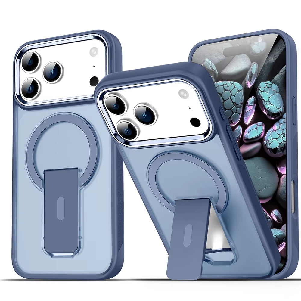 Luxury for Magsafe Phone Case for Iphone 17 Pro Max Air Magnetic Wireless Charge Folding Stand Holder Matte Cover Cases