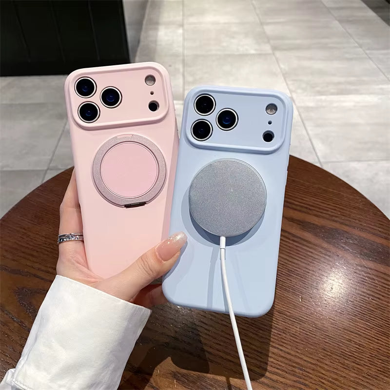 Luxury Liquid Silicone Solid Color Bracket Magnetic Phone Case for Iphone 17 Air 16 15 14 plus 13 12 Pro Max Shockproof Cover