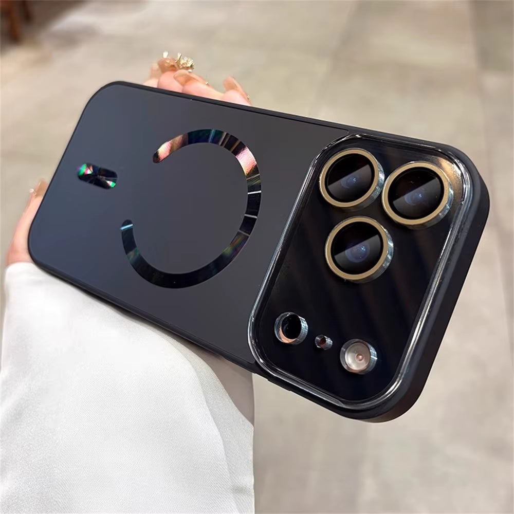 Laser Large Window Camera Matte Glass Protect for Magsafe Case for Iphone 17 16 15 14  Pro Max Magnetic Wireless Charge Cover