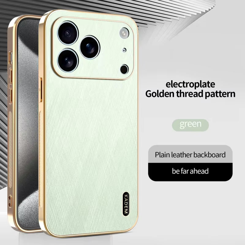 Plating Gold Silk Skin Case for Iphone 17 16E Full Protection Shell Leather Shockproof Cover