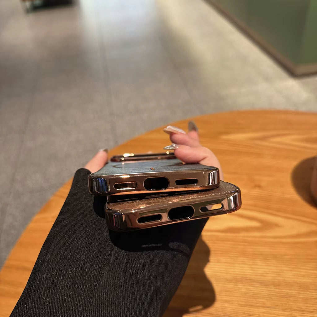 Plating Frameless Gold-Wire Texture Phone Case for Iphone 17 Air Pro Max for Magsafe Magnetic Wireless Charge Cooling PC Cover
