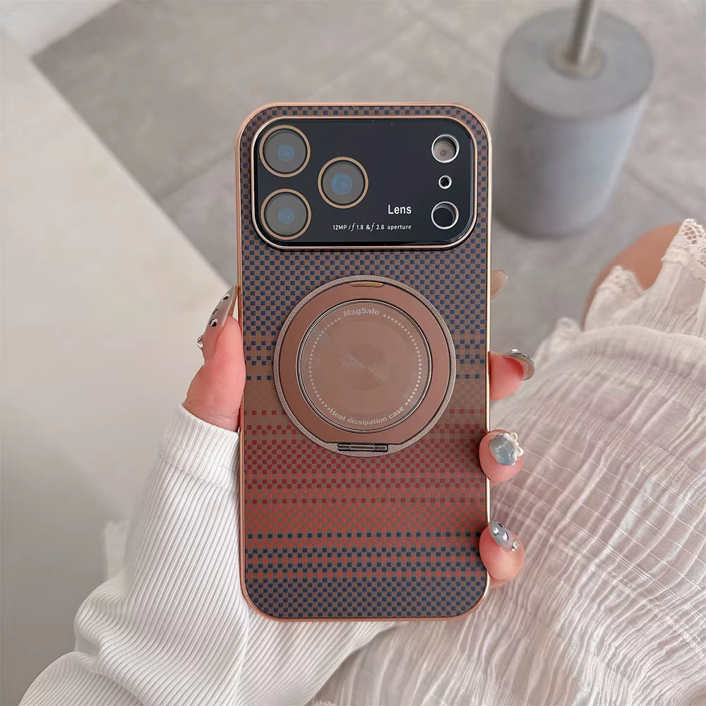 For Iphone 17 Pro Max Magsafe Case for Iphone 16 15 14 Pro Max 360 Rotate Magnetic Stand Holder Soft Carbon Fiber Magnetic Cover