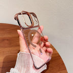 Clear Borderless Case for iPhone 17 Pro Max Air Mag safe Hold Lens Bracket Case for iPhone 14 15 16 Pro Max PC Plating Cover