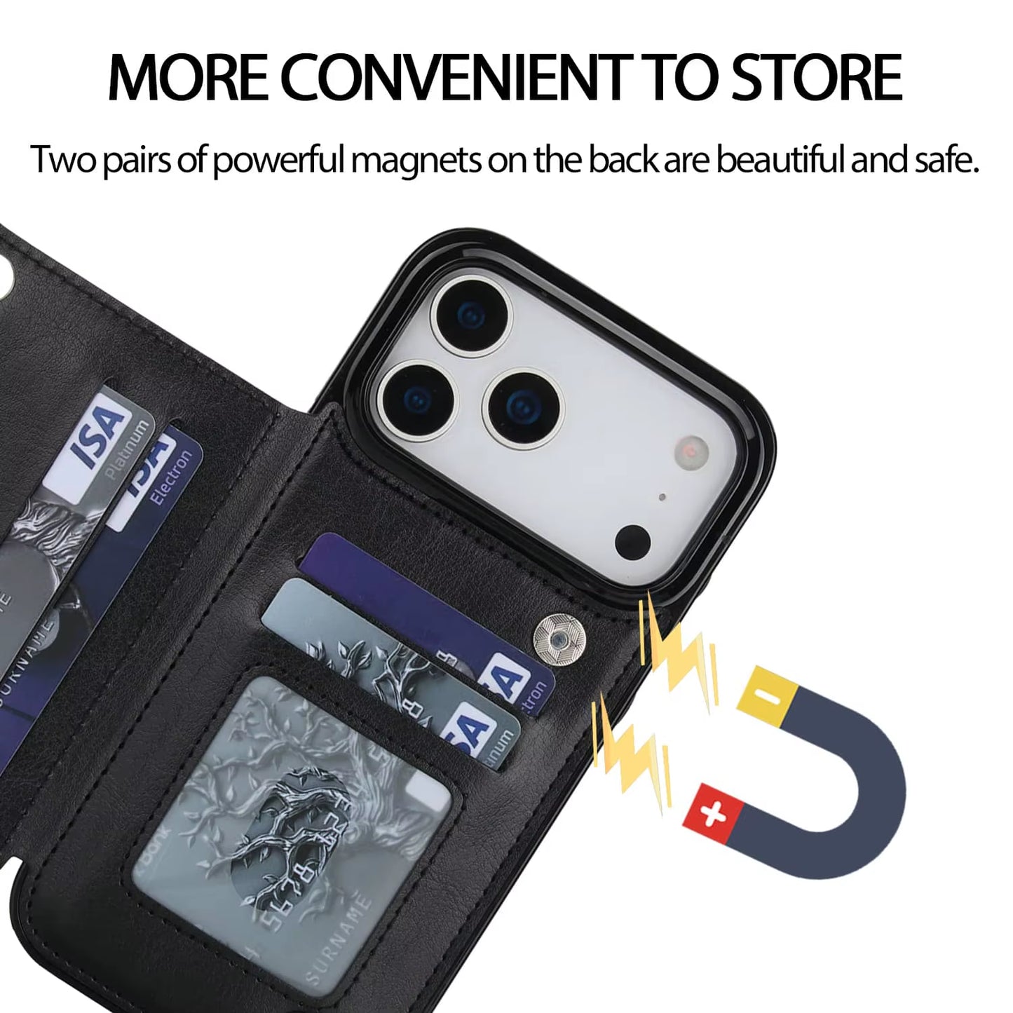 For Iphone 17 Pro Max Air Wallet Case with Card Holder,Pu Faux Leather Kickstand Card Slots Case, Double Magnetic Clasp Cover