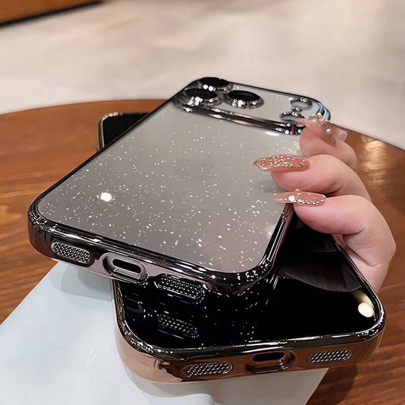 Ultra Thin Slim Transparent Glitter PC Case for Iphone 17 16 15 14 13 12 11 Pro Max plus 17 Air Clear Camera Protector New Cover